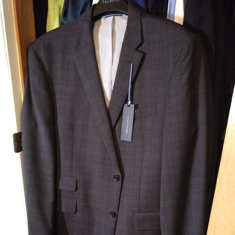 Tommy Hillfiger Mens Blue Plaid 2-Button New